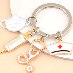 Nurse Enamel Bag Charm Purse Keychain Key Badge Holder Medical Stethoscope  Gift